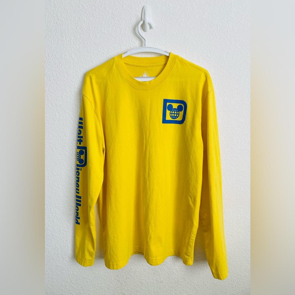 WALT DISNEY WORLD Retro Style Graphic Yellow Long Sleeve T-Shirt Unisex Adult L